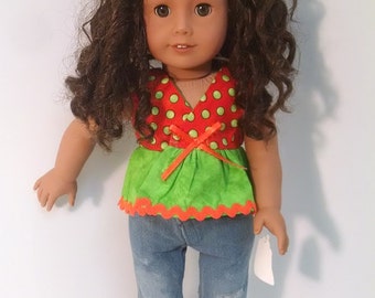 Two Piece outfit with shoes that fits the American Girl Doll. Jeans and top