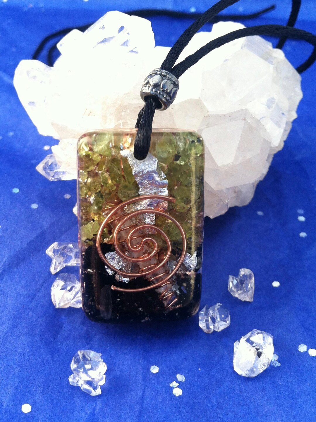 Peridot, Black Tourmaline, Shungite Orgone Energy Pendant, Reiki Energy