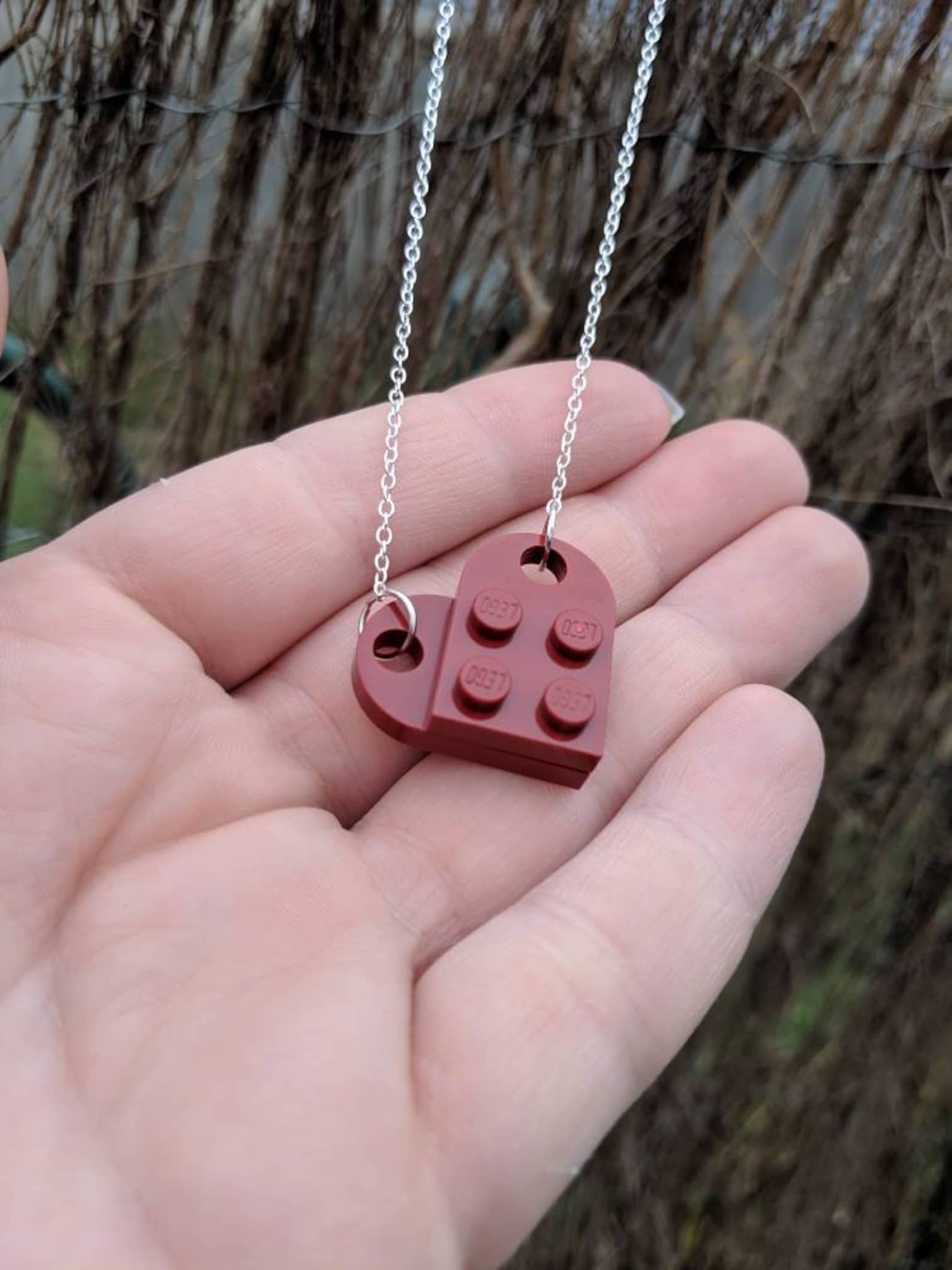 Dark Red Lego Heart Necklace Etsy Denmark