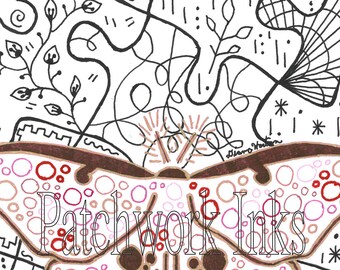 red moth on a patchwork puzzle