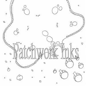 May include: Black and white line art illustration with the text "Patchwork Inks". The design features a cloud-like shape outlined with dots, surrounded by various geometric and organic shapes. Signed "Diana Horton 8-6-17".