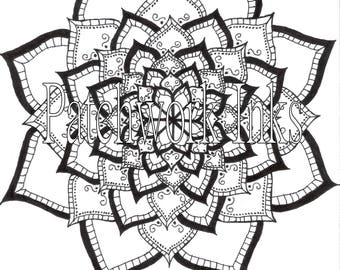 decorative flower, black and white art