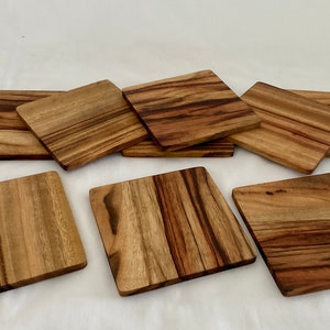 4 Wooden Coasters, hand made Australian Camphor Laurel, Christmas gift or that special present, very unique, beautiful grain and colour.