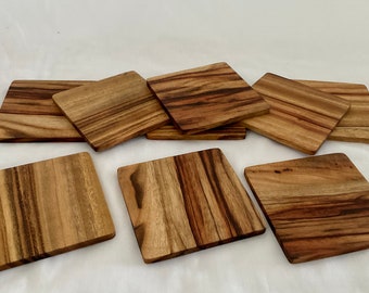 4 Wooden Coasters, hand made Australian Camphor Laurel, Christmas gift or that special present, very unique, beautiful grain and colour.