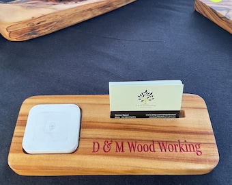 Wooden customised Square card reader stand, business card holder, EFPOS card reader display stand. Professionally hand crafted.