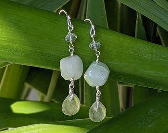 Yellow Heliodor Aquamarine, Green and Clear Quartz Drop Earrings