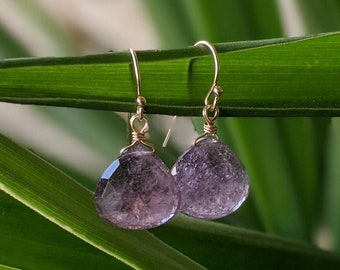 Purple Tourmaline 14K Gold Drop Earrings