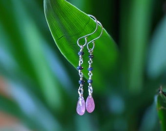 Pink Umba Sapphire with Navy Sapphire Drop Earrings