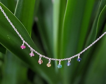 Vibrant Rainbow of Precious Gems: Ruby, Emerald, Sapphire Necklace
