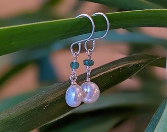 Pearl and Emerald Drop Earrings