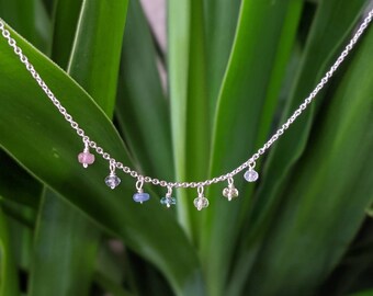 Delicate Pastel Rainbow of Precious Gems: Ruby, Emerald, Sapphire Necklace