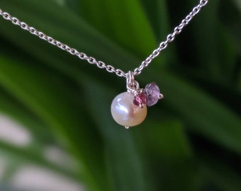 Pearl, Amethyst and Garnet, Sterling Silver Necklace