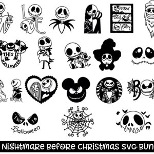 Skellington SVG Pack Halloween Süße Designs, Halloween Movie Jack Sally Zero Boogeyman, T-Shirt Design, Mug Design