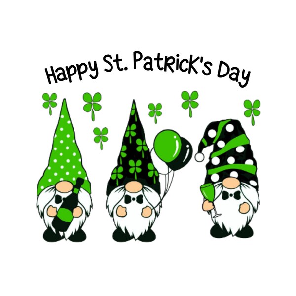 Happy St. Patrick's Day  PNG, Celebrating Gnomes Instant Download, Irish Holiday Balloons St. Paddy's Day Gnomes clipart design PNG File