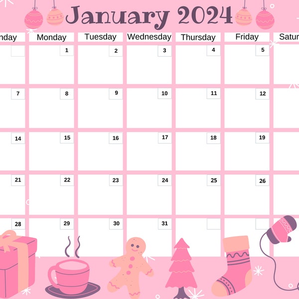 January 2024 Calendar Etsy