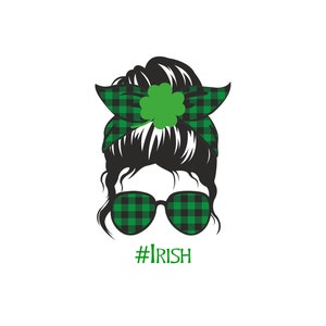 Irish  Messy Bun Girl PDF + PNG, Irish Shamrocks St. Patrick&#39;s Day Instant Download, Cute Irish Girl  Messy Bun clipart design PNG File
