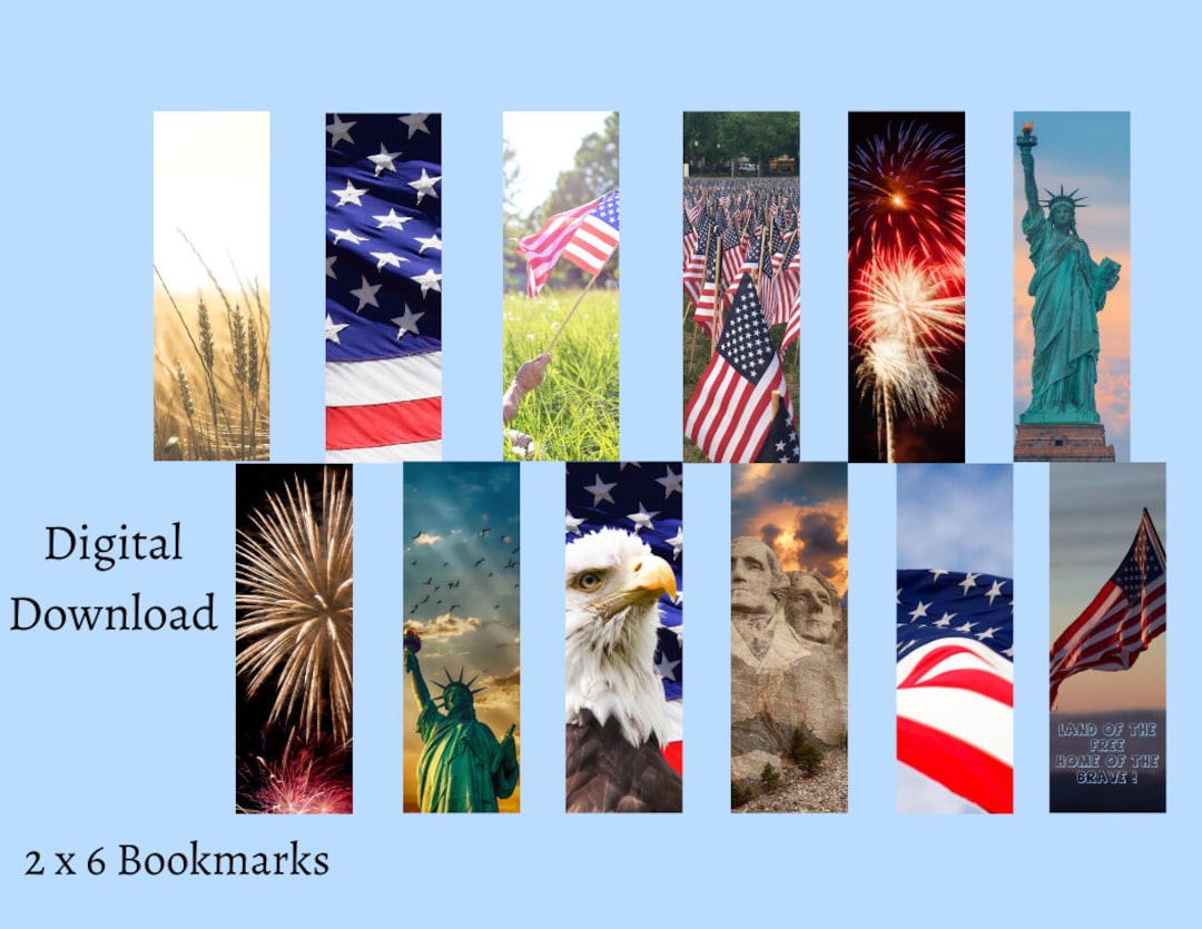 4th of July Patriotic Bookmarks Set Independence Day Set of 12 Digital Prints Fourth of July ...