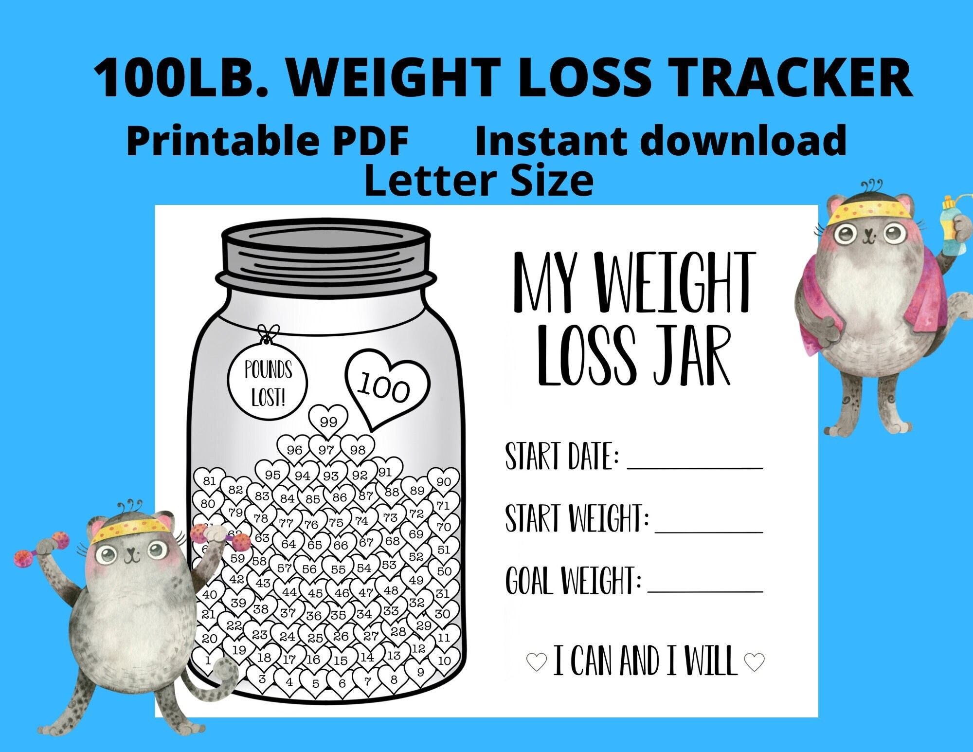 100 Lb Weight Loss Tracker Weight Loss Printable Weight Loss Etsy