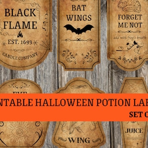 12 Halloween Potion Bottle Labels, Apothecary Labels, Spooky Witch Dragon Bats, Halloween Potion Labels, Printable Vintage Potion Labels
