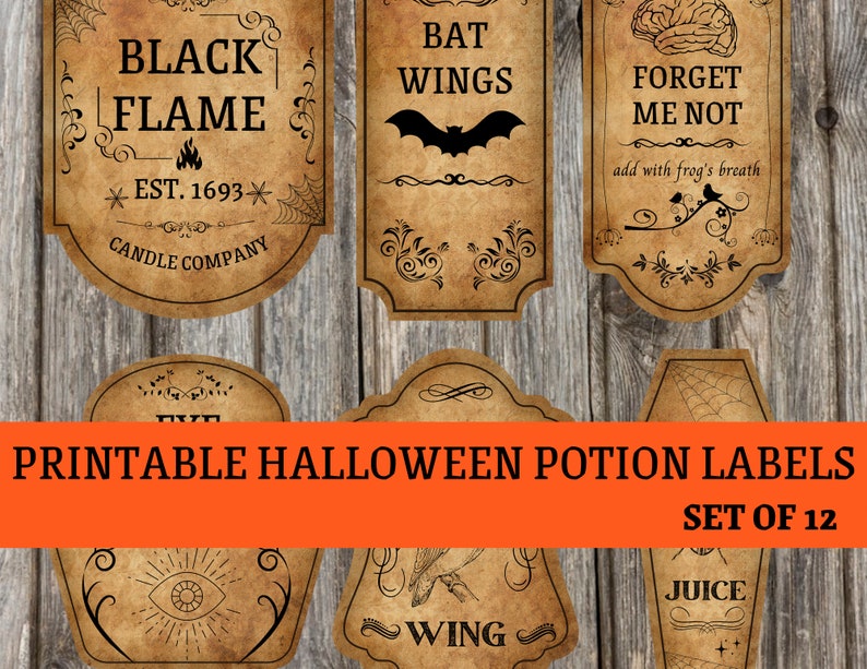 12 Halloween Potion Bottle Labels, Apothecary Labels, Spooky Witch ...