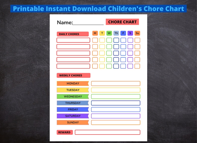 Printable Chore Chart Planner Instant Download Daily Chores Weekly ...