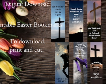 Conjunto de marcadores de versículos bíblicos #1: Conjunto de Pascua de 6 impresiones digitales Imprimibles cristianos Marcadores cristianos