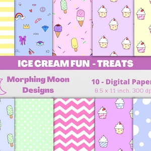Set of 10 Digital Paper Ice Cream Treats Sweet Cute Fun Designs Digital Download Printable Personal and Commercial Use