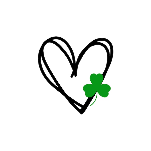 Shamrock Heart PNG + PDF, Irish Shamrocks St. Patrick's Day Instant Download, Cute Irish Clovers clipart design PNG File