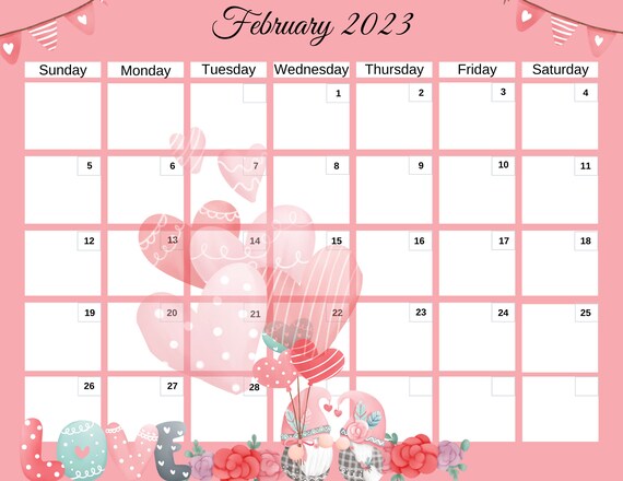 February 2023 Calendar Winter 2022 Romantic Valentine's - Etsy