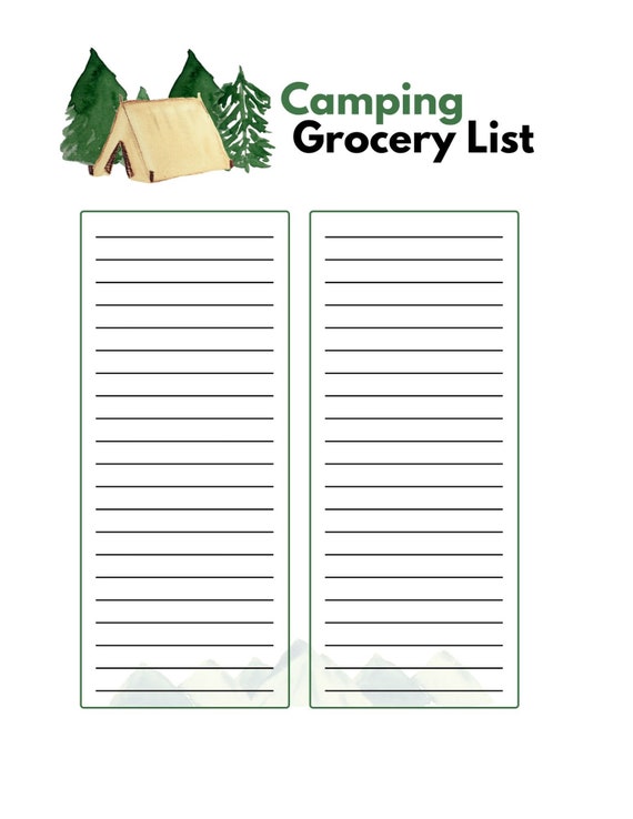 Camping Meal Planner Camping Grocery List Camping Planner - Etsy