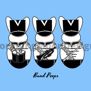 Love My Peeps Marching Band  Bunnies Rabbit Happy Instruments flute, drum, trumpet,  PNG File