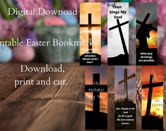 Juego de marcapáginas con versículos bíblicos n.° 2: Juego de 6 láminas digitales de Pascua para imprimir (imprimibles cristianos)