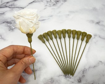 a Dozen / 100 plastic stems 4.5 inch Fake for Preserved Rose Heads