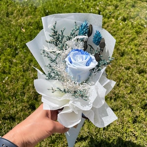 Rose Bouquet Gift Birthday Rose Blue theme Graduation Dry Flower Bouquet Blue Floral Arrangement Flower Dried Gift Wedding decor Rose Blue