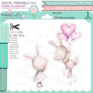 Lindo sello digital clipable clipart para tarjetas, fabricación de tarjetas, artesanía - Your Love Lifts Me Up Balloon lindo conejo conejito (color)