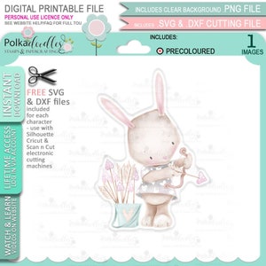 Cute card making/crafting Digital Stamp printable clipart - Valentine Cupid colour cute bunny rabbit