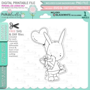 Love You Balloon Bunny Rabbit - Cute Digital Stamp printable clipart for cards, cardmaking, craft, stickers -