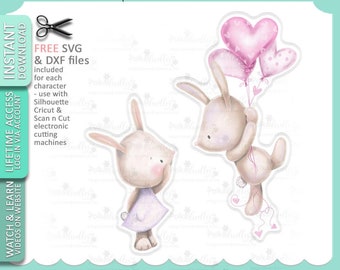 Cute Digital Stamp printable clipart for cards, cardmaking, craft - Your Love Lifts Me Up Balloon cute bunny rabbit (colour)