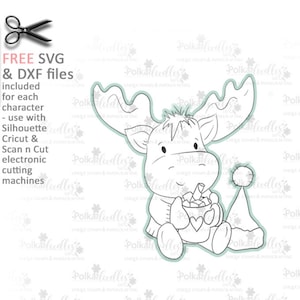 Hot Chocolate Time Christmas Elvis Wesley Moose - printable craft digital stamp download with free SVG /DXF files