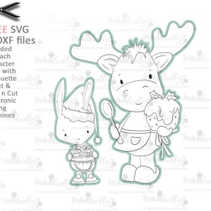 Christmas Pudding/Baking Elvis Wesley Moose & Rabbit - printable craft digital stamp download with free SVG /DXF files