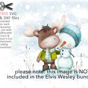 Muñeco de nieve de Navidad (color) Elvis Wesley Reno alce - Lindo sello digital clipart imprimible para tarjetas, fabricación de tarjetas, artesanía, pegatinas