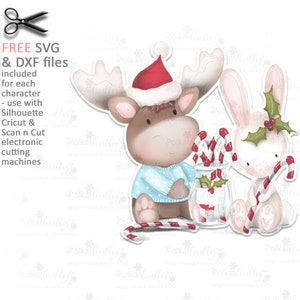 Christmas Candy Canes (colore) Elvis Wesley Moose & Rabbit - stampabile craft digital stamp download con file SVG / DXF gratuiti