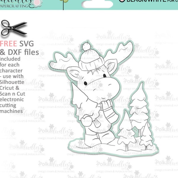 Christmas Tree Elvis Wesley Moose - printable craft digital stamp download with free SVG /DXF files