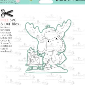 Snowy Sleigh Elvis Wesley Moose reindeer - Simpatico francobollo digitale stampabile clipart per carte, cartografia, artigianato, adesivi