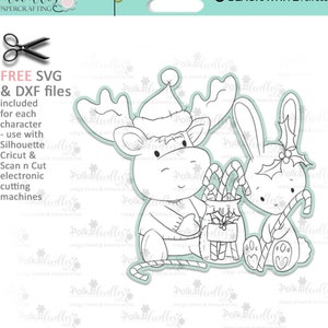 Christmas Candy Canes Elvis Wesley Moose & Rabbit reindeer - Cute Digital Stamp printable clipart for cards, cardmaking, craft, stickers