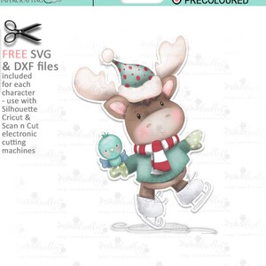 Ice Skating Slip & Slide (precoloured) Elvis Wesley Moose - printable craft digital stamp download with free SVG /DXF files