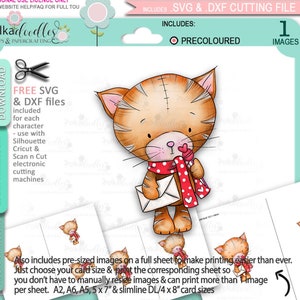 Suki Cat/Kitten with Mail & Lollipop (colour)1 - Too Cute printable craft digital stamp download with free SVG /DXF files