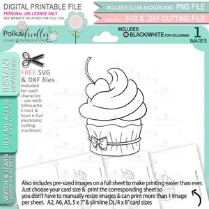 Cherry Cream Cupcake - Digital Stamp printable clipart for cards, cardmaking, craft, stickers