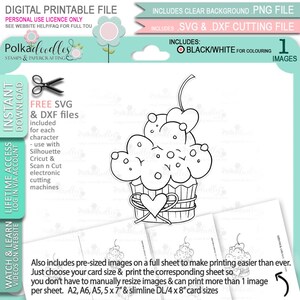 Cherry Chocolate Cream Cupcake - Cute Digital Stamp printable clipart for cards, cardmaking, craft, stickers