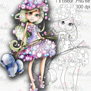 Darling Buds Hyacinth Fairy Flower Girl - Niedlicher digitaler Stempel druckbare Clipart für Karten, Kartenherstellung, Basteln, Aufkleber